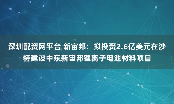 深圳配资网平台 新宙邦:拟投资2.6亿美元在沙特建设中东新宙邦锂离子电池材料项目